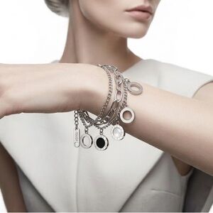 Silver Plated layered mother of pearl Bracelet stainless steel womens jewelry